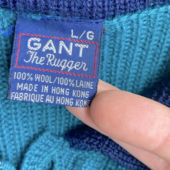 Vintage Gant The Rugger Blue Red Wool Knit Sweater S - Picture 3 of 14